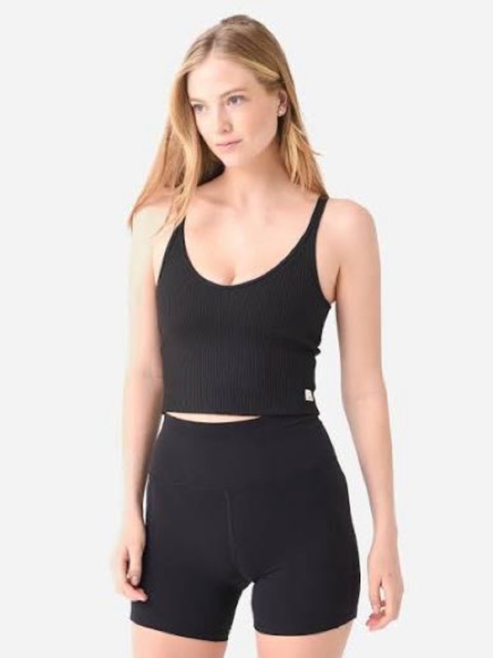 Vuori Rib Crop Tank Black Size Large Built-In Bra